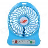Portable USB 2.0 Powered 4-Blade 3-Mode Mini Desktop Fan w/ LED - Blue (1 x 18650)