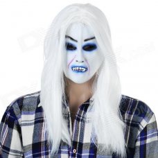 Halloween Scary White Hair Shiroki Majo Face Mask - White + Multi-Color Halloween Scary White Hair Shiroki Majo Face Mask - White + Multi-Color