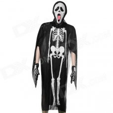 Halloween Skeleton Style Cosplay Costume + Face Mask + Gloves Set - Black + White Halloween Skeleton Style Cosplay Costume + Face Mask + Gloves Set - Black + White