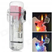 Plastic Windproof Refillable Ethane Lighter w/ LED - Red + Transparent (3 x AG3)