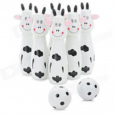 Smily Animal Shaped Wooden Bowling Bowls Set Toy - Black + White Smily Animal Shaped Wooden Bowling Bowls Set Toy - Black + White