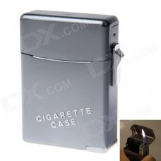 2-in-1 Zinc Alloy Orange Flame Butane Gas Lighter w/ Cigarette Case - Grey 2-in-1 Zinc Alloy Orange Flame Butane Gas Lighter w/ Cigarette Case - Grey