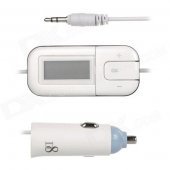 T-1302 1.2" LCD Screen Car Audio FM Transmitter w/ Car Charger Adapter, 3.5mm Plug - White