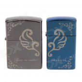 JIN JIAN 4846 Stylish Lover's Oil Lighters - Tarnish + Blue (2 PCS)