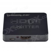 CHEERLINK Full 3D Mini HDMI 1.4a Splitter - Black (1-In / 2-Out)