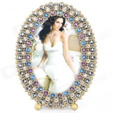 6777ABB European Style Fantastic Classic Rhinestone Zinc Alloy Photo Frame - Brass + Multi-Colored