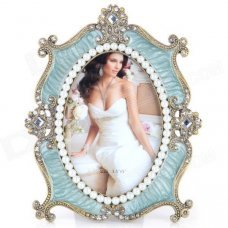 4584ABB-1 European Style Fantastic Classic Rhinestone-studded Zinc Alloy Photo Frame - Brass + Green