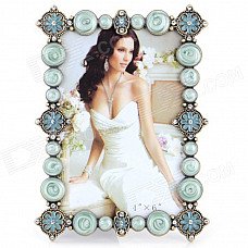 4377ABB European Style Fantastic Classic Rhinestone-studded Zinc Alloy Photo Frame - Brass + Blue