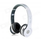 Foldable On-ear Wireless Stereo Bluetooth Headphones w/ MP3, FM & TF Card Reader - White + Silver