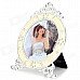 D5055TW Round Shaped Rhinestone Inlaid Photo Frame - White + Silver