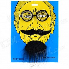 Costume Party Cosplay Artificial Funny Self-adhesive Eyeglasses + Mustache Set - Black Costume Party Cosplay Artificial Funny Self-adhesive Eyeglasses + Mustache Set - Black