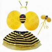 Halloween Costume Makeup Props Bee Skirt + Wings + Headband + Stick Set - Yellow + Black
