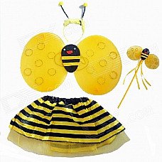 Halloween Costume Makeup Props Bee Skirt + Wings + Headband + Stick Set - Yellow + Black
