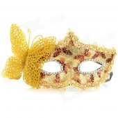 Stylish Butterfly Decorated Shiny Powder Finish Mask for Halloween / Costume Party / Ball - Golden