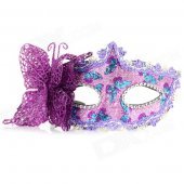 Stylish Butterfly Decorated Shiny Powder Finish Mask for Halloween / Costume Party / Ball - Purple