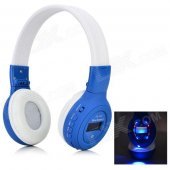 BS-862 Bluetooth V3.0 Fold-up Headband Headphone w/ Mic. / FM / TF - White + Blue