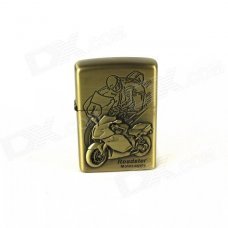 Racing Motorcycle Pattern Retro Style Oil Lighter - Brass