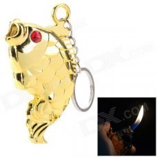 Fish Style Butane Gas Lighter w/ Keychain - Gold