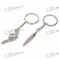 Gun and Bullet Shaped Zinc Alloy Lovers Keychains (2-Piece Set)