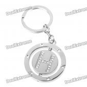 Double Side Round Stainless Keychain Ring Letter H