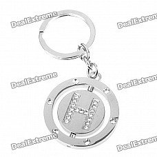Double Side Round Stainless Keychain Ring Letter H