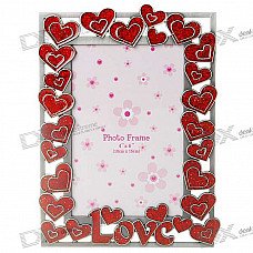 Love Themed Metal Photo Frame - Red + Silver Gray (4*6")
