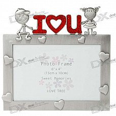 ILU Love Themed Metal Photo Frame - Silver Gray (4*6")