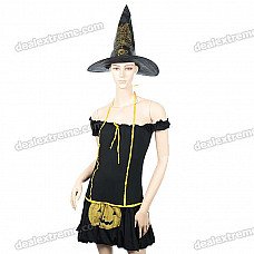 Halloween Cosplay Spandex Witch Costume Dress Set (2-Piece Set)