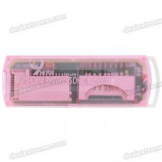 Compact All-in-One Mini USB 2.0 MS/M2/Mini SD/TF/SD/MMC Card Reader (Translucent Pink)