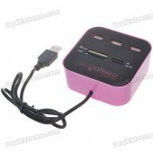 3-Port USB 2.0 Hub + MS/MS PRO DUO/SD/MMC/M2/Micro SD Card Reader (Black + Red)