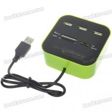 3-Port USB 2.0 Hub + MS/MS PRO DUO/SD/MMC/M2/Micro SD Card Reader (Black + Green) 3-Port USB 2.0 Hub + MS/MS PRO DUO/SD/MMC/M2/Micro SD Card Reader (Black + Green)