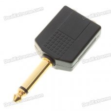 Gold Plated 6.5mm Male to 2 Female Mono Audio Split Adapter