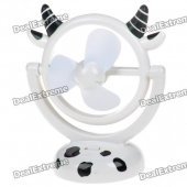 USB/3*AA Powered Cute Cow Style 3-Blade Cooling Desk Fan - White