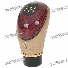 Vintage Universal Mahogany Style PU Leather Car Shift Gear Knob (Black + Beige)