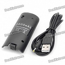 "3600mAh" USB Rechargeable Battery Pack with USB Cable for Wii Remote Controller (Black) "3600mAh" USB Rechargeable Battery Pack with USB Cable for Wii Remote Controller (Black)