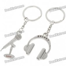 Zinc Alloy Lovers Keychains (Microphone & Headset / 2-Piece Set)
