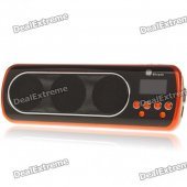 1" LED Mini Portable MP3 Music Speaker with FM/USB/SD/AUX - Orange + Black