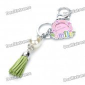 Stylish Smile Photo Frame Pearl Leather Tassels Keychain