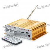 160W Hi-Fi Stereo Amplifier MP3 Player w/ FM/SD/USB for Car/Motorcycle - Golden + Silver (12V)