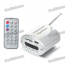 Mini 1.6" LED Display MP3 Music Player with FM/Remote Control/SD/USB/3.5mm Audio Jack - Silver (12V)