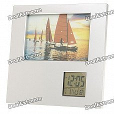 5.8" Photo Frame w/ 2.3" LCD Clock/Date/Thermometer - Silver (2 x AAA) 5.8" Photo Frame w/ 2.3" LCD Clock/Date/Thermometer - Silver (2 x AAA)