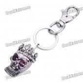 Gothic Rhinestone Crown Skull Keychain - Silver Grey