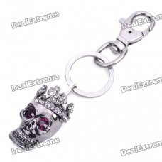 Gothic Rhinestone Crown Skull Keychain - Silver Grey
