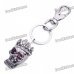 Gothic Rhinestone Crown Skull Keychain - Silver Grey