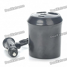 Dual Car Cigarette Sockets Power Adapter with 2 USB Power Port - Black (DC 12~24V)