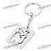 Square White Cat with Pink Bow Tie Style Keychain - Silver + white