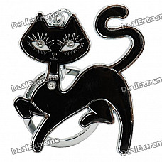Black Cat Style Keychain - Black + Silver