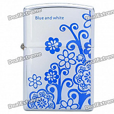 HOLI Blue and White Porcelain Pattern Stainless Steel Fuel Lighter - Silver + White + Blue