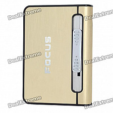 Focus Gold Wiredrawing Cigarette Case Dispenser with Butane Jet Torch Lighter (Holds 12)