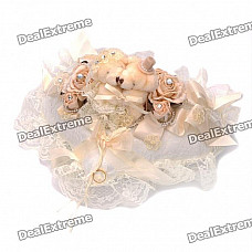 Sweat Heat Style Couple Teddy Bears Wedding Ring Cushion/Pillow - Light Yellow + White